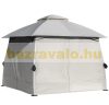 Beer tent, assembled garden pavilion with metal frame 3x3 meters with double roof and side wall, light gray color