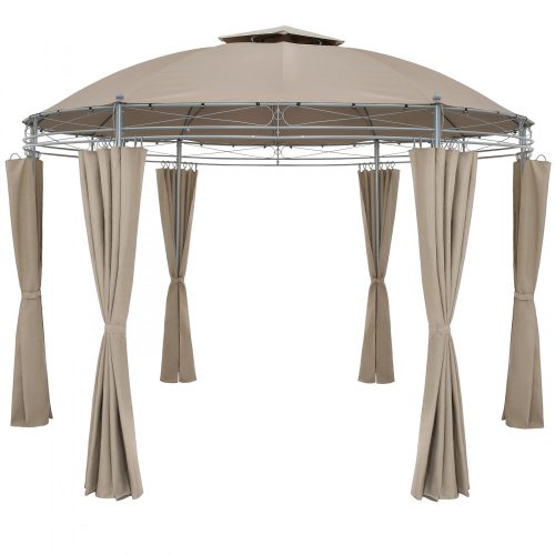 Round garden tent metal frame pre-assembled garden brown taupe pavilion 350 cm lake color