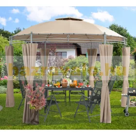 Kerek kerti sátor fémvázas szerelhető kerti barna taupe pavilon 350 cm átmérő