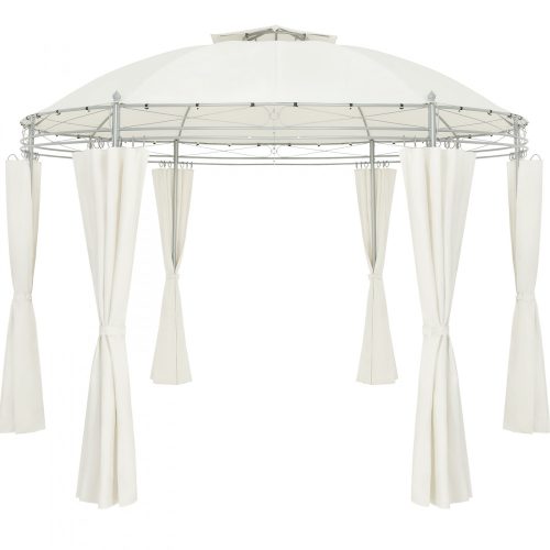 Round garden tent metal frame assembled garden gazebo off-white 350 cm diameter
