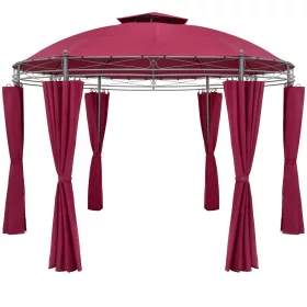   Kerek kerti sátor fémvázas szerelhető kerti bordó pavilon 350 cm átmérő