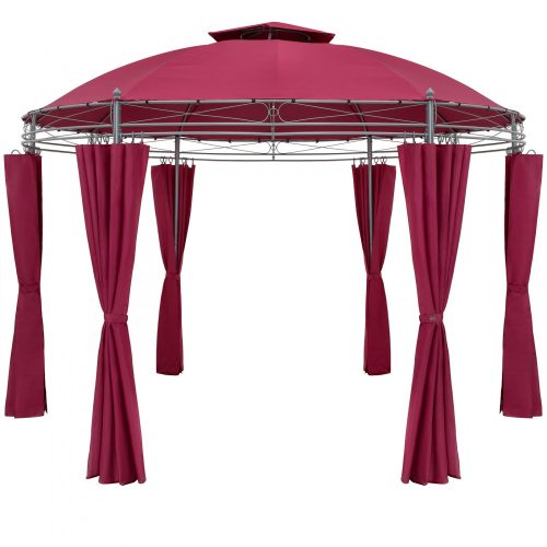 Round garden tent with metal frame, burgundy gazebo, 350 cm diameter