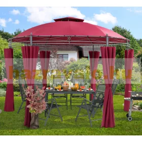   Kerek kerti sátor fémvázas szerelhető kerti bordó pavilon 350 cm átmérő