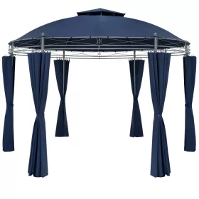   Kerek kerti sátor fémvázas szerelhető kerti kék pavilon 350 cm átmérő