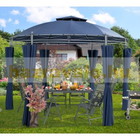   Kerek kerti sátor fémvázas szerelhető kerti kék pavilon 350 cm átmérő