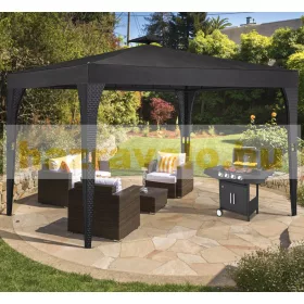   Rattan stílusú napvédő sátor szerelhető kerti pavilon 3x4 méter sörsátor fekete-antracit színben 