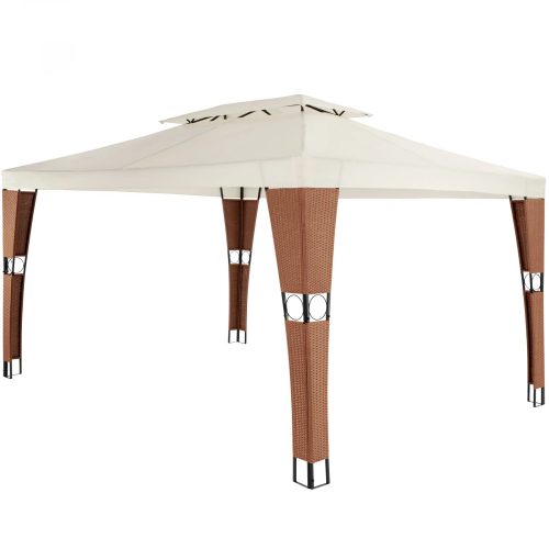 Rattan-style sun protection tent assembled garden pavilion 3X4 m beer tent in brown-cream color