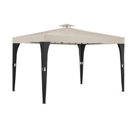   Rattan stílusú napvédő sátor szerelhető kerti pavilon 3x4 méter sörsátor fekete-krém színben