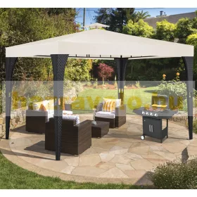 Rattan stílusú napvédő sátor szerelhető kerti pavilon 3X3,9 m sörsátor fekete-krém színben