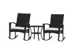 Garden rattan seating set of 3 parts with 2 rocking chairs and 1 metal table 