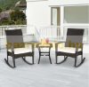 Garden rattan seating set of 3 parts with 2 rocking chairs and 1 metal table 