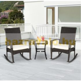   Kerti rattan ülőgarnitúra szett 3 részes 2 hintaszékkel és 1 fém asztallal 