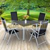 5-piece sofa set with silver aluminum frame, black color 