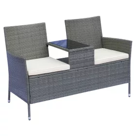   Polirattan kerti ülőgarnitúra kerti bútor szett 133x63x84 cm acél szürke színben 