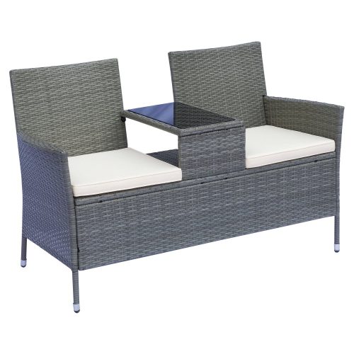 Polirattan kerti ülőgarnitúra kerti bútor szett 133x63x84 cm acél szürke színben 