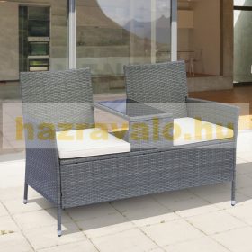   Polirattan kerti ülőgarnitúra kerti bútor szett 133x63x84 cm acél szürke színben 