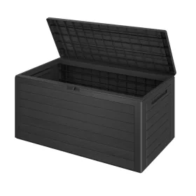   Kültéri tároló doboz 280 literes kerti tárolóláda antracit fahatású vízálló