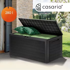   Kültéri tároló doboz 280 literes kerti tárolóláda antracit fahatású vízálló