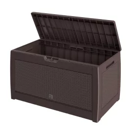   Kerti tároló láda 310 L rattan hatású, vízálló, barna kültéri tároló 119x48x60 cm