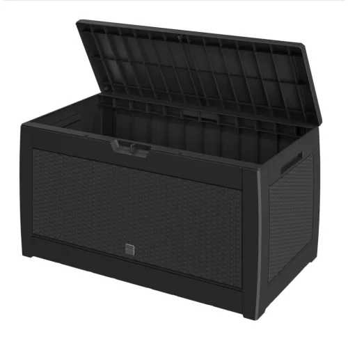 Kerti tároló láda 310 L rattan hatású, vízálló, antracit kültéri tároló 119x48x60 cm