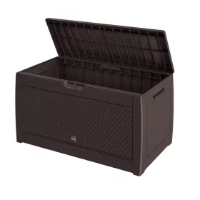   Kerti tároló láda 310 L fonott hatású, vízálló, barna kültéri tároló láda