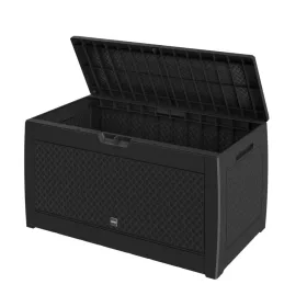   Kerti tároló láda 310 L fonott hatású, vízálló, antracit kültéri tároló 