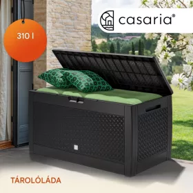   Kerti tároló láda 310 L fonott hatású, vízálló, antracit kültéri tároló 
