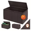 Kerti tároló láda 290 L barna, panel hatású vízálló kültéri tároló kerekekkel, időjárásálló