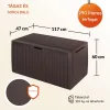 Kerti tároló láda 290 L barna, panel hatású vízálló kültéri tároló kerekekkel, időjárásálló