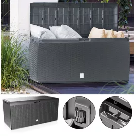   Kerti tárolóláda 290 literes antracit színű kültéri tároló kerekekkel, időjárásálló