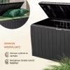 Kerti tároló láda 270 liter antracit fa hatású kültéri tároló vízálló ülőfelületként is használható