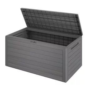   Kültéri tároló box 280 literes kerti tárolóláda szürke fahatású vízálló kivitel