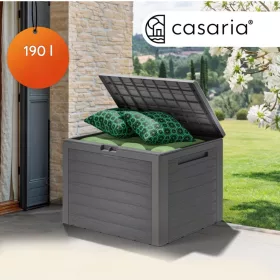   Kerti tároló láda 190 literes fa hatású szürke vízálló kültéri tároló doboz