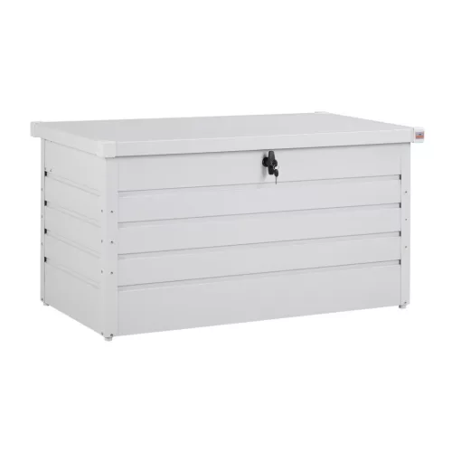 Kerti tárolóláda 385 literes világos szürke vízálló zárható kültéri tároló doboz