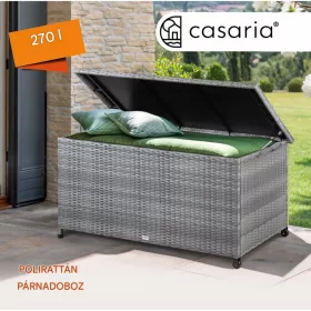   Kerti tároló láda 117x53x60cm 270 liter polyrattan szürke kültéri tároló doboz vízálló béléssel kerekekkel