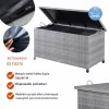 Kerti tároló láda 117x53x60cm 270 liter polyrattan szürke kültéri tároló doboz vízálló béléssel kerekekkel