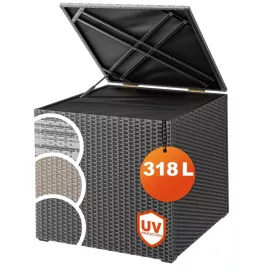   Kerti tárolóláda polirattan 318L fekete kültéri tároló doboz időjárásálló belső béléssel