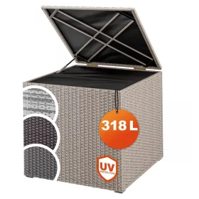   Kerti tárolóláda polirattan 318 liter krémszínű időjárásálló kültéri tároló doboz belső béléssel