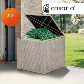   Kerti tárolóláda polirattan 318 liter krémszínű időjárásálló kültéri tároló doboz belső béléssel