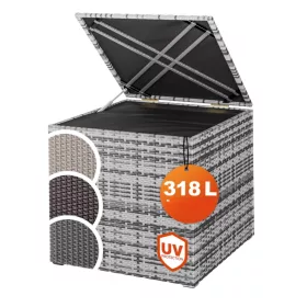   Kerti tároló láda 318 L polyrattan, szürke kültéri tároló vízálló béléssel
