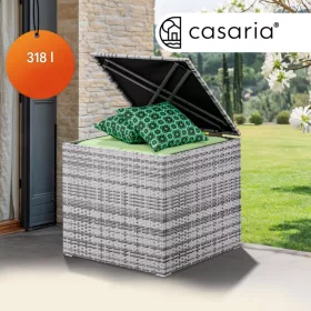   Kerti tároló láda 318 L polyrattan, szürke kültéri tároló vízálló béléssel