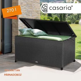   Kerti tároló láda 270 liter polirattan117x53x60 cm fekete kültéri tároló fogantyúkkal, kerekekkel