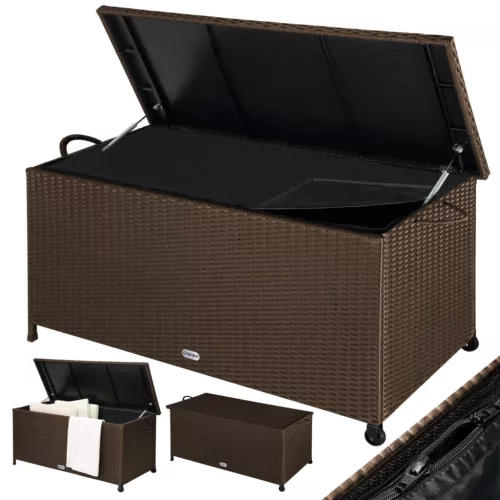 Kerti tároló láda polirattan barna 117x53x60 cm 270 liter kültéri tároló doboz