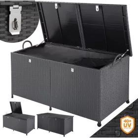   Kerti tárolóláda polirattan 625 literes időjárásálló zárható kültéri tároló kerekekkel