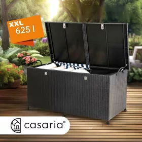   Kerti tárolóláda polirattan 625 literes időjárásálló zárható kültéri tároló kerekekkel