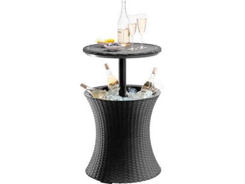 Keter artificial rattan garden table plastic outdoor drink holder table bar table gray CURVER COOL BAR