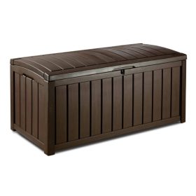   Keter kerti tároló fa hatású kerti láda 390 liter 128x65x61 cm barna doboz Curver GLENWOOD STORAGE BOX