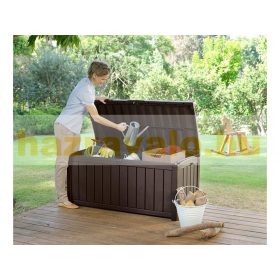   Keter kerti tároló fa hatású kerti láda 390 liter 128x65x61 cm barna doboz Curver GLENWOOD STORAGE BOX