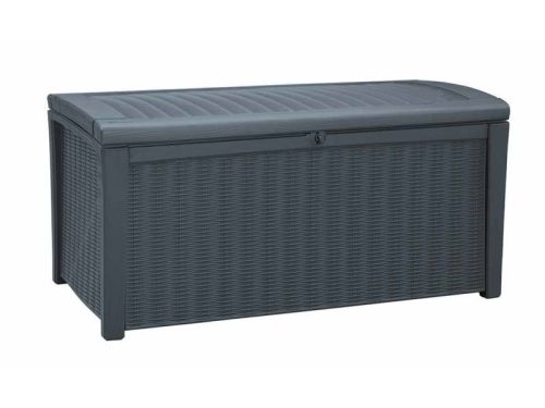 Keter kerti tároló műrattan kerti láda 416 liter grafit szürke doboz Curver Borneo Storage Box