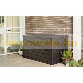   Keter kerti tároló műanyag kerti láda fa hatású 850 liter 147x83x86 cm barna doboz Curver Ontario